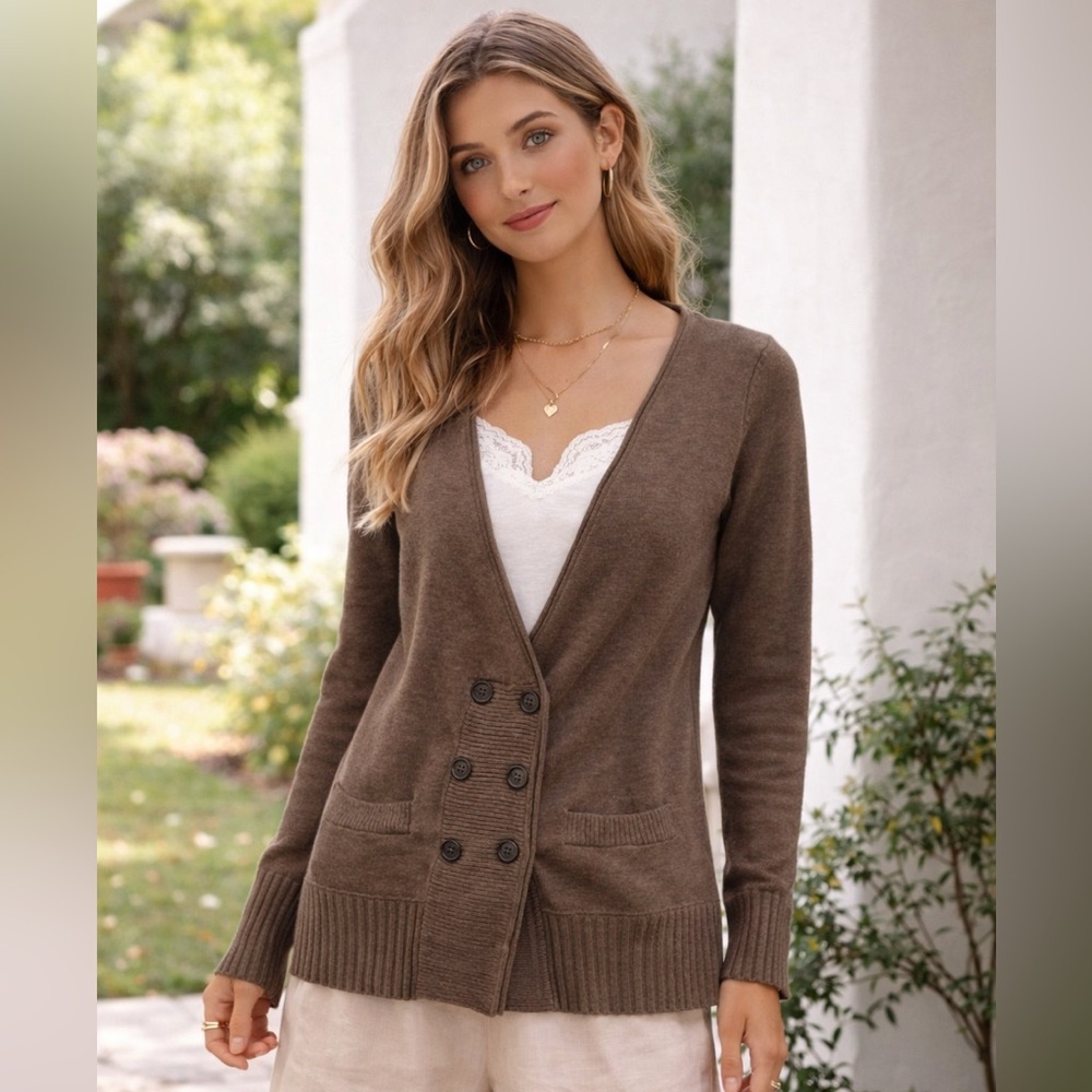 Rubbish Chocolate Brown Cotton Cardigan M Preppy Coastal Sailorcore Forest Fairy